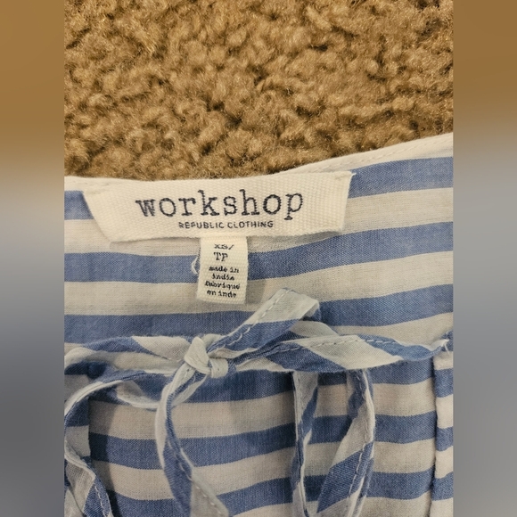 Workshop Republic Clothing Blue and White Striped, Tie Front Boho Top, Size XS - Picture 4 of 6